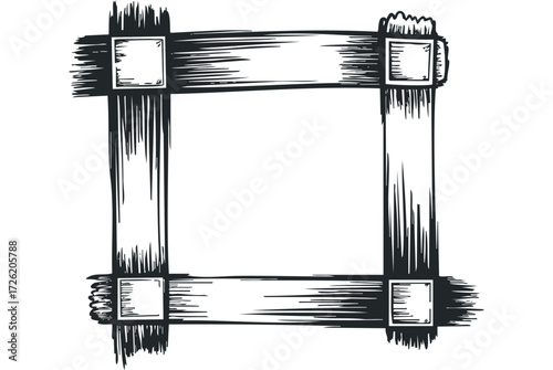 Roughly Drawn Square Frame of Textured Wood Pieces. Vector hand drawn illustration