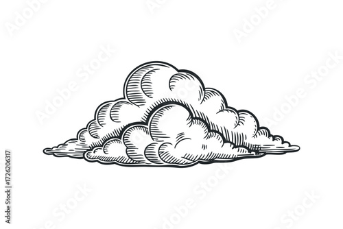 Textured cloud in engraving style. Vector hand drawn illustration