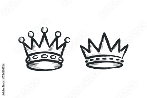 Hand Drawn Crown Icons Isolated on White Background. Vector hand drawn illustration