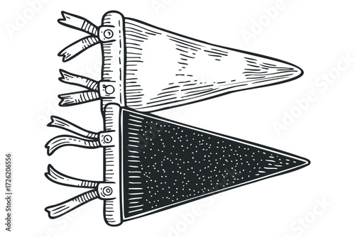Two Pennants on White Background. Vector hand drawn illustration