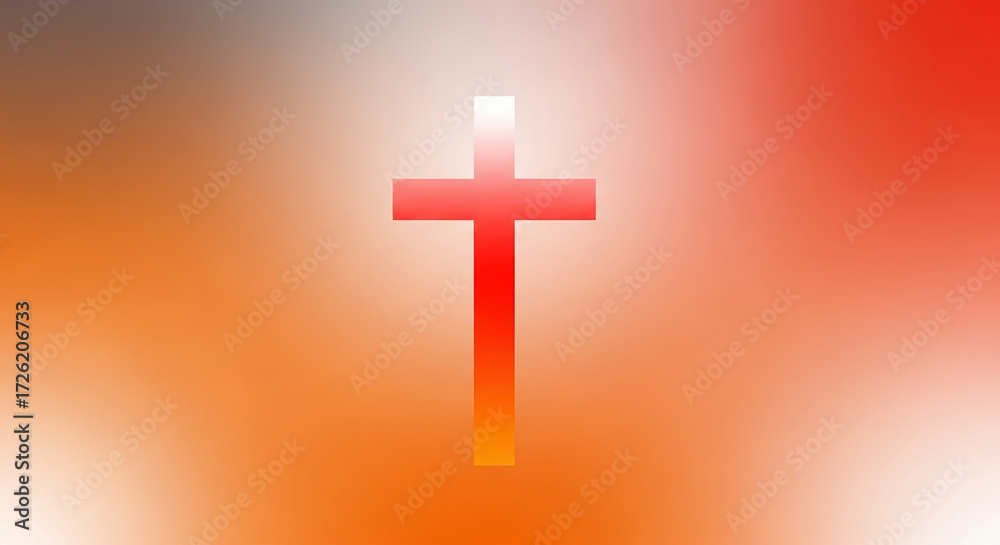 Fototapeta premium Christian cross symbol on orange and red gradient background