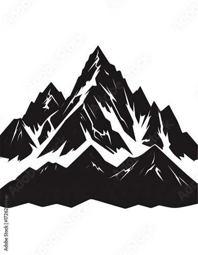 Stylized black and white illustration of a majestic mountain range