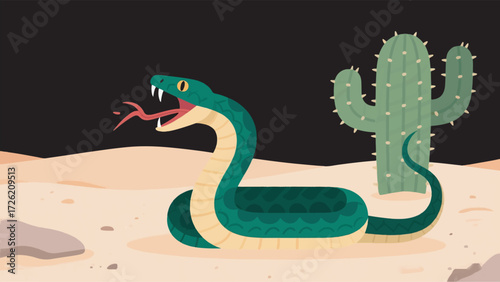 Illustration Of A Rattlesnake Attacking On The Sand Vector Design Template