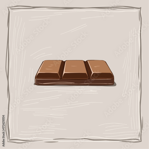 Chocolate bar illustration on a textured background with a rustic style.