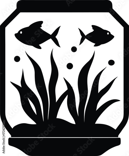 algae fish aquarium black silhouette vector isolat.eps