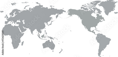  Simple Grey World Map with Pacific Ocean Center View