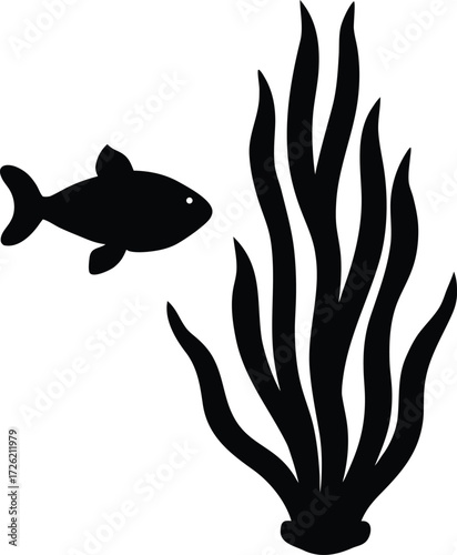 algae fish small black silhouette vector illustrat.eps