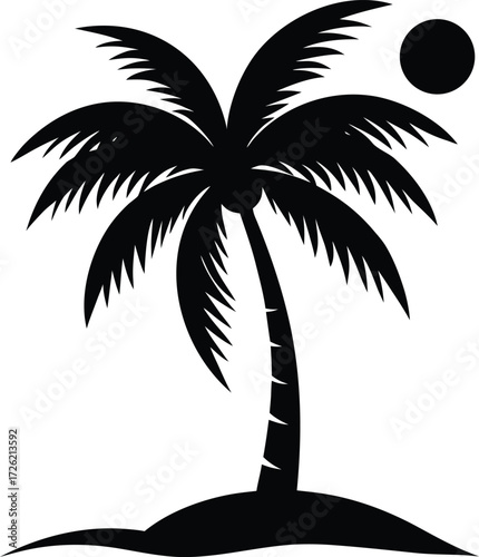 beach scene coconut palm tree silhouette on white .eps