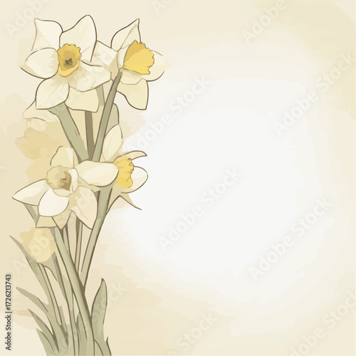 Elegant illustration of daffodils in soft colors with a light background