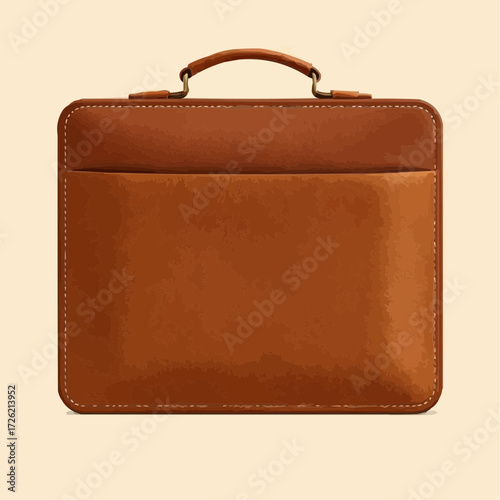 Stylish brown leather briefcase with a handle and exterior pocket