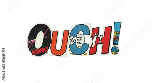 Comic Book Ouch Text Graphic with Colors.