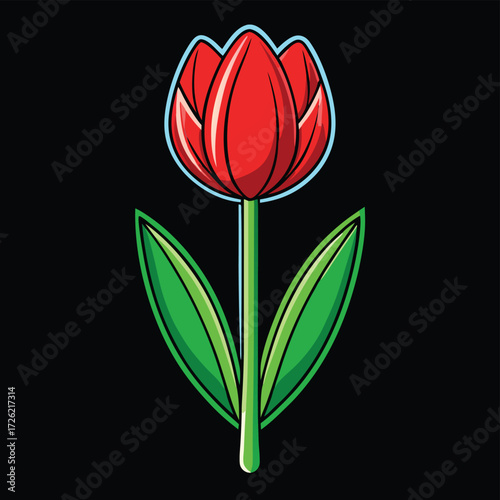 a vibrant flat design of a single red tulip with g.eps