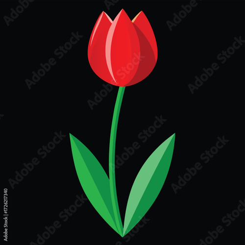 a vibrant flat design of a single red tulip with g (2).eps
