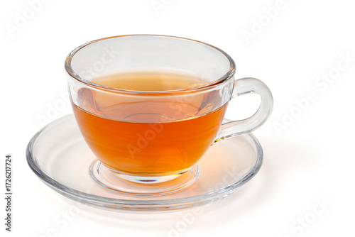 Red tea in a clear cup. isolated on white background.