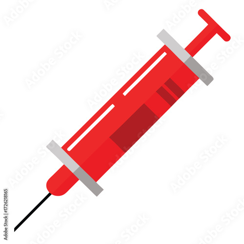 a stylized red syringe with a subtle shadow on a w (1).eps