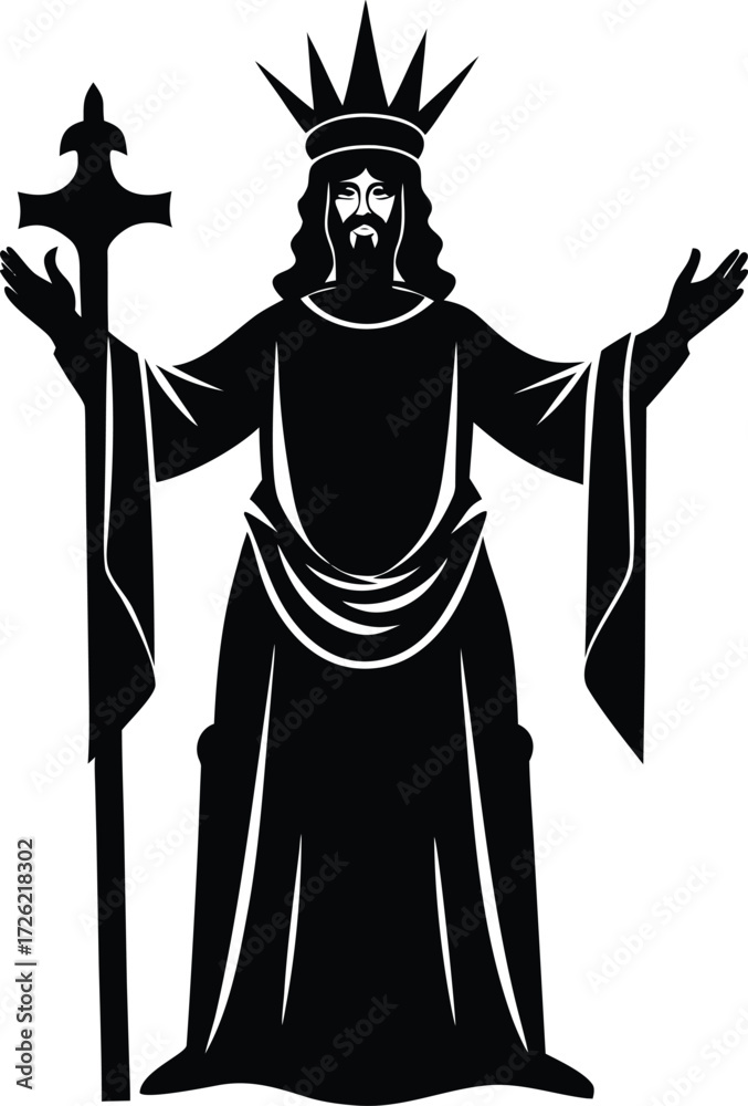 Obraz premium christ jesus face with crown and throne black silh.eps