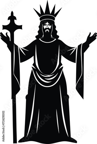christ jesus face with crown and throne black silh.eps