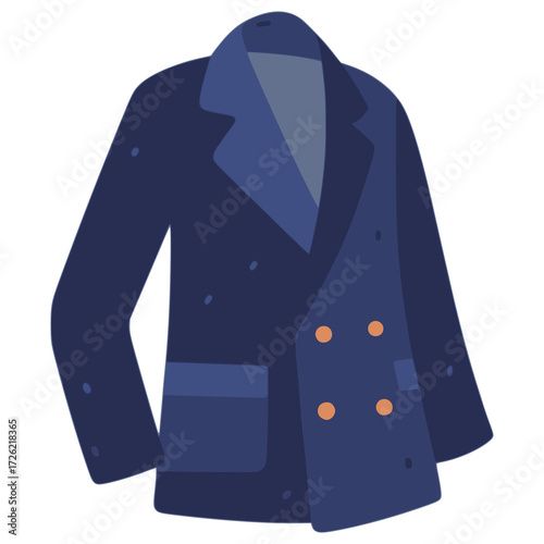 blue long jacket warm fashion flat color vector illustration template design