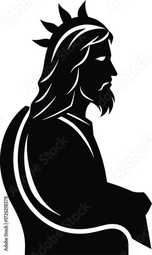 christ jesus head side profile on throne black sil (1).eps