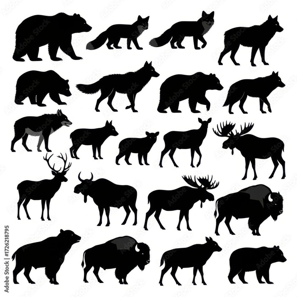 Obraz premium Rural Farm Scene Silhouette Depicts Farm Animals with Windmill and House in Serene Atmosphere