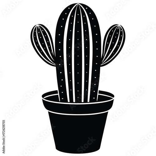 a stylized green cactus in a terracotta pot agains (1).eps