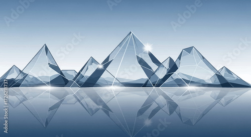 Abstract Glass Pyramids Reflecting on a Smooth Surface.