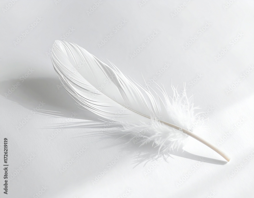 Obraz premium A single feather on white paper