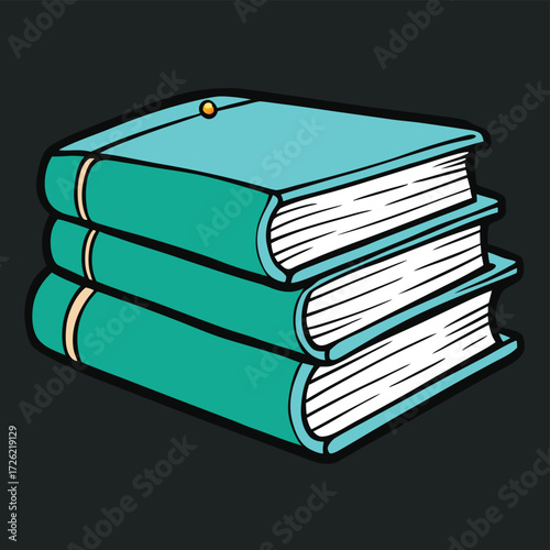 a stack of three teal books with white pages on a .eps