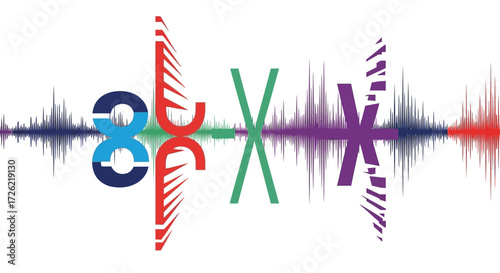 Abstract representation of sound waves and colorful graphic elements for design.