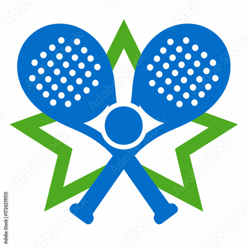Padel Tennis Racket and Ball Sports Icon with Star Award Emblem Vector Graphic