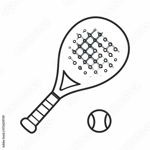 Padel Tennis Racket and Ball Vector Illustration - A Simple and Clean Graphic Representing the Sport of Padel