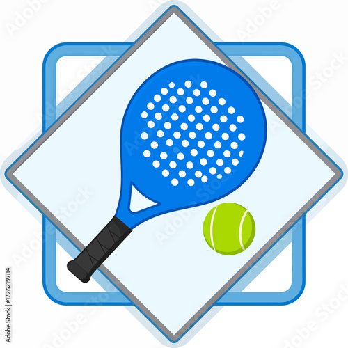 Blue Padel Racket and Ball Icon Representing a Dynamic Sport and Leisure Activity