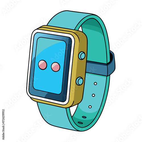 a modern smartwatch with a teal screen and blue bu (1).eps
