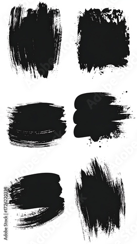 Wallpaper Mural Six abstract black brush strokes on white background Torontodigital.ca
