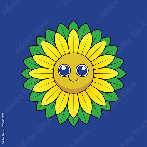 a flat illustration of a yellow sunflower with a g.eps