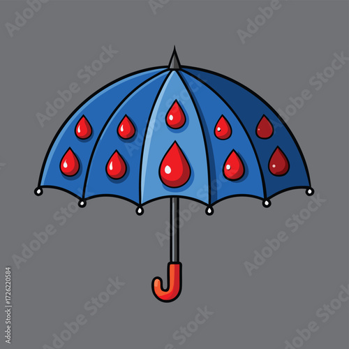 a flat illustration of a blue umbrella with red ra (1).eps