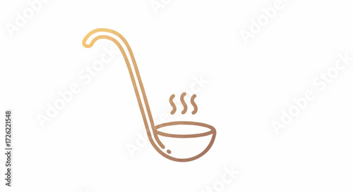 Illustration of a ladle with steam rising from a bowl on light background