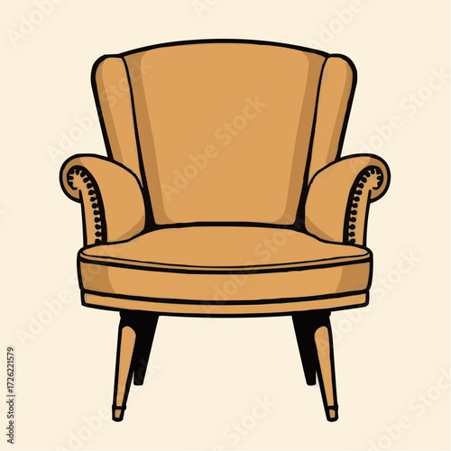 Illustration of a stylish upholstered armchair on light background