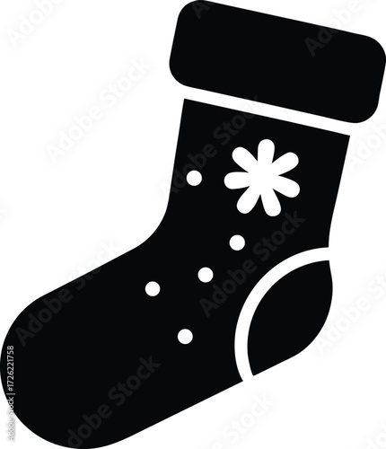 christmas stocking black vector icon isolated on w.eps