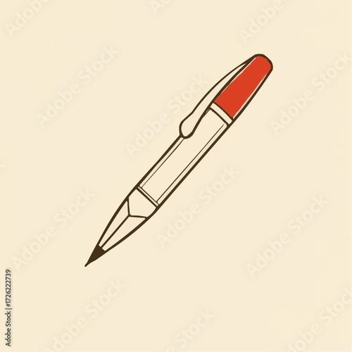 Red and black ballpoint pen isolated on light background for writing or drawing
