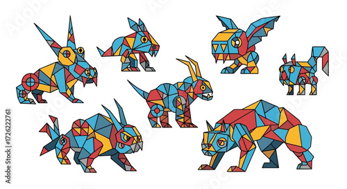 Colorful Geometric Animals Collection Abstract Low Poly Style.
