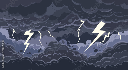 Dramatic lightning strikes across a stormy sky creating a powerful scene.