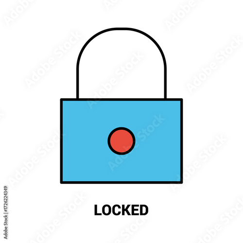 Minimalist flat line vector icon of a blue locked padlock representing digital security and data protection
