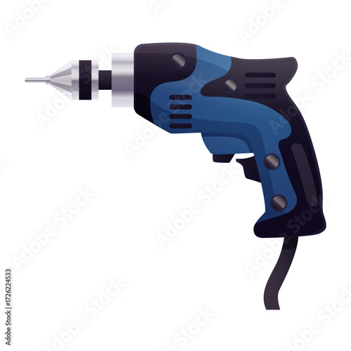 Professional Blue Corded Power Drill with Chuck and Power Cord for Household and Construction Tasks