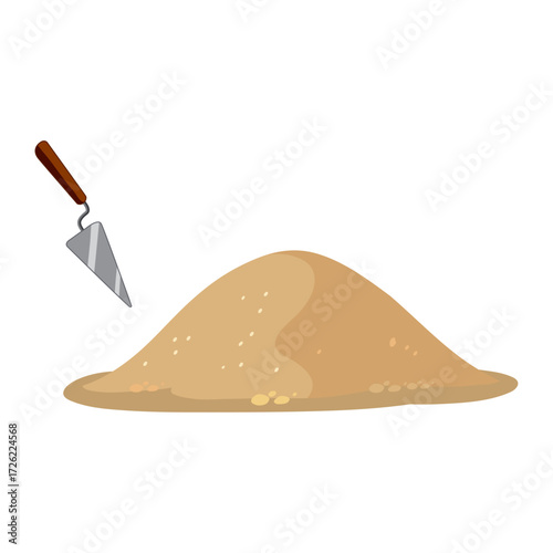 Illustration of a Pile of Sand and a Trowel, Essential Tools for Construction and Gardening Work