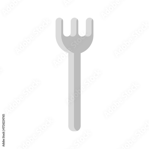 A simple flat design illustration of a grey fork, a classic kitchen utensil for eating and dining