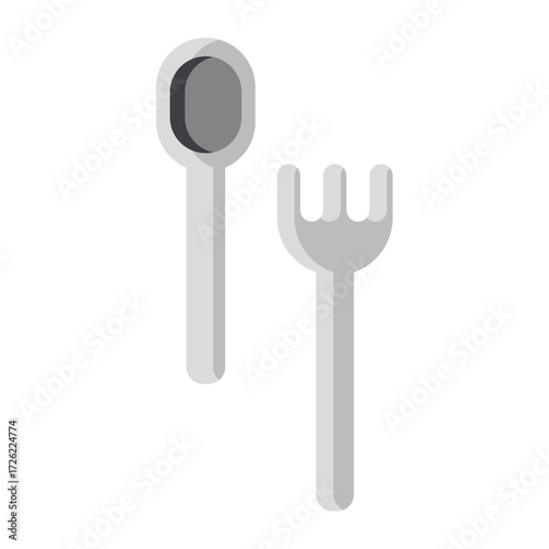 Minimalist flat design illustration of a spoon and a fork, ideal for kitchenware themes and food-related visuals, showcasing essential dining tools for various concepts