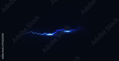 Vector Illustration of Abstract Blue Lightning on Black Background. Blitz Lightning Thunder Light Sparks Storm Flash Thunderstorm. Power Energy Charge