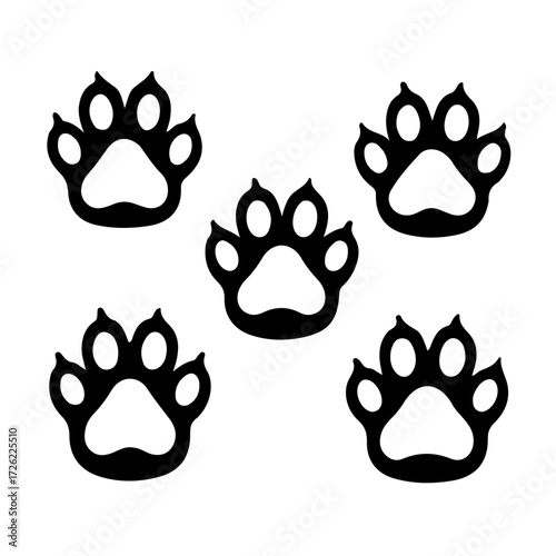 Cat paw print black and white outline vector icon