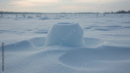 Glowing Light in Snow Covered Field during Winter Season